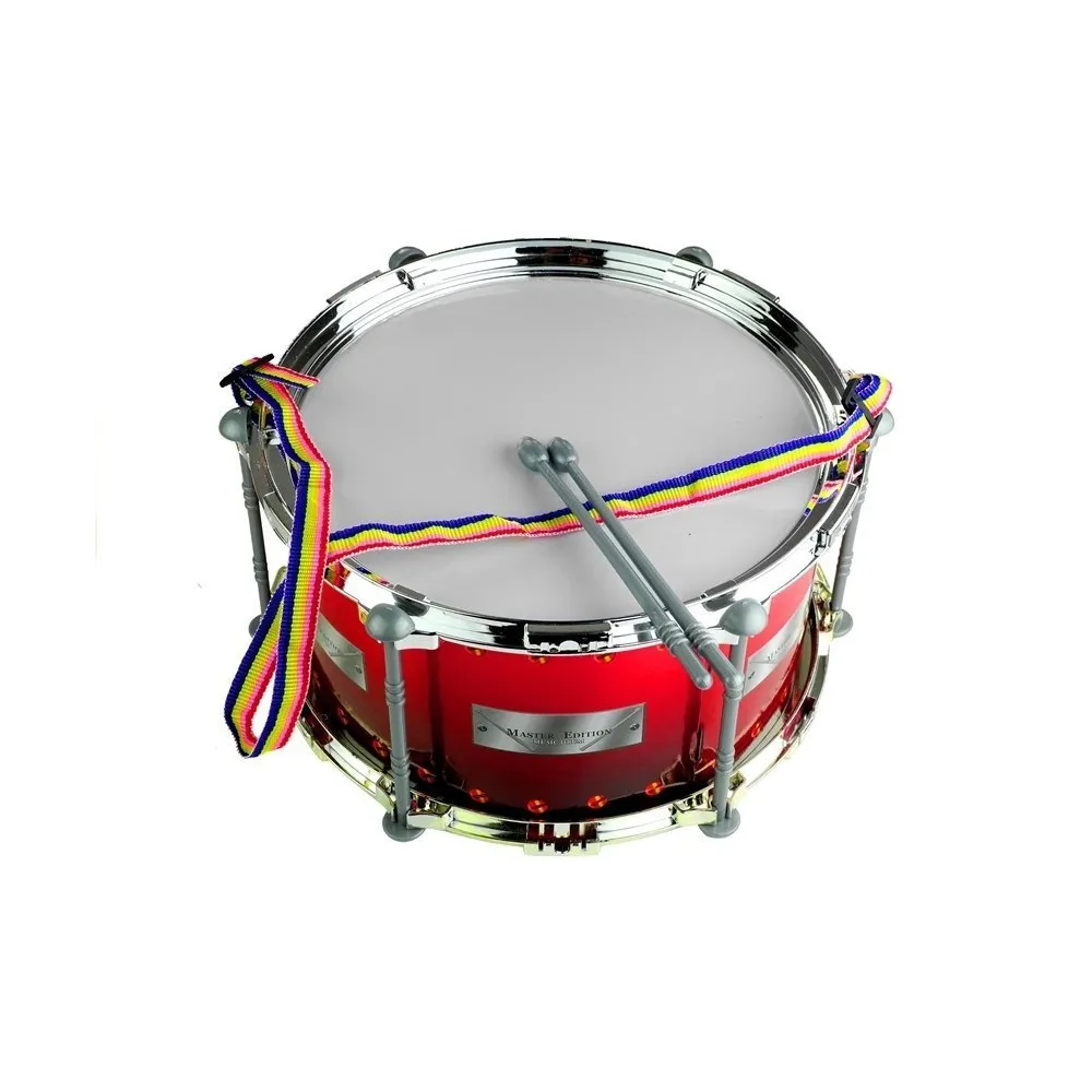 Czerwony bębenek dla dzieci z pałeczkami i regulowanymi szelkami