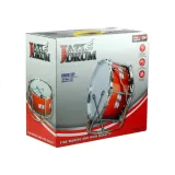 Bębenek muzyczny dziecięcy w kolorze czerwono-białym z lekkimi pałeczkami