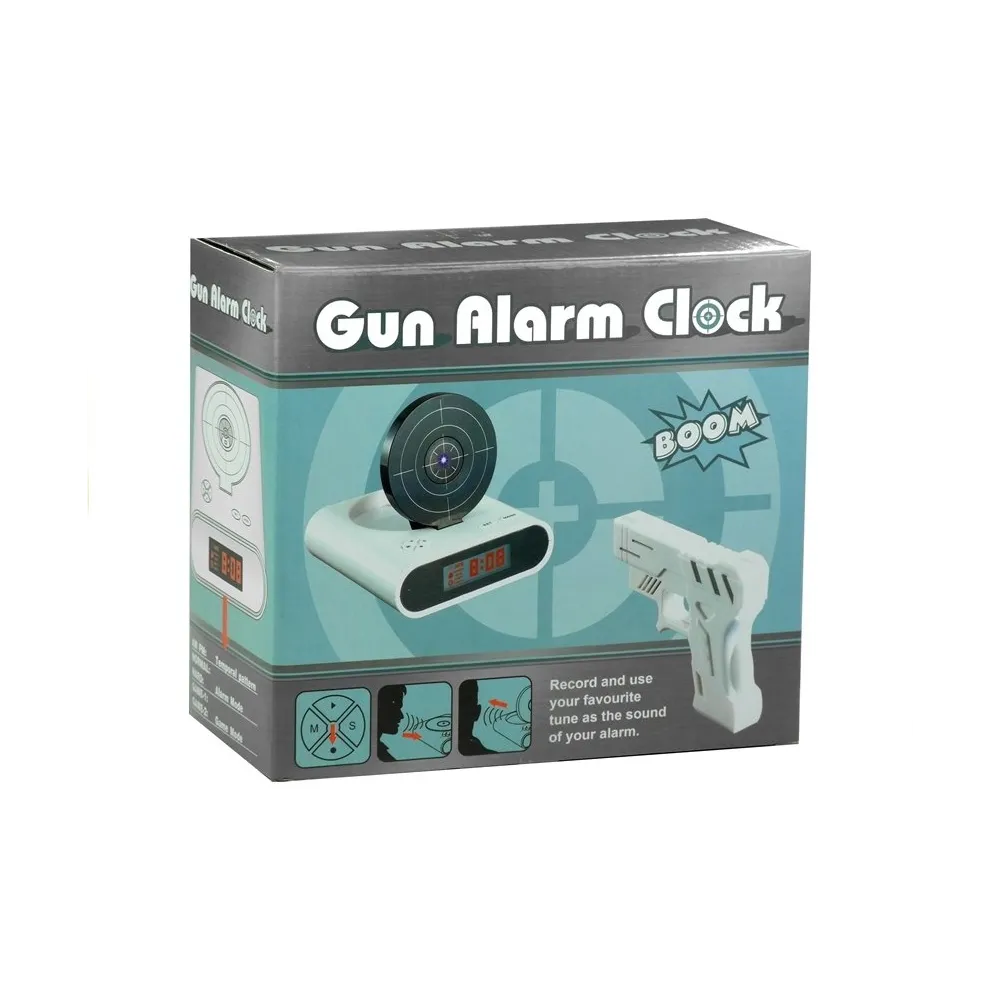 Opakowanie oryginalnego budzika z pistoletem dla dzieci i dorosłych
