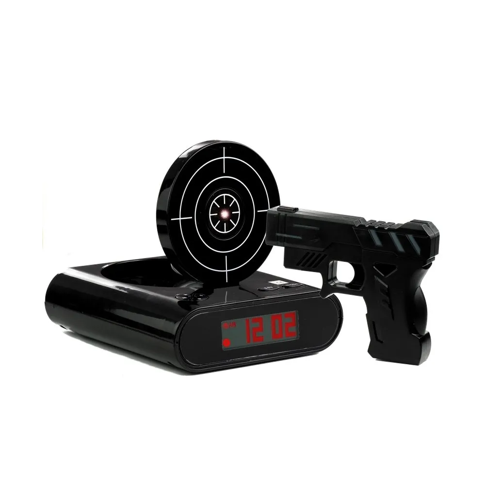 Pistolet laserowy dołączony do elektronicznego budzika z tarczą