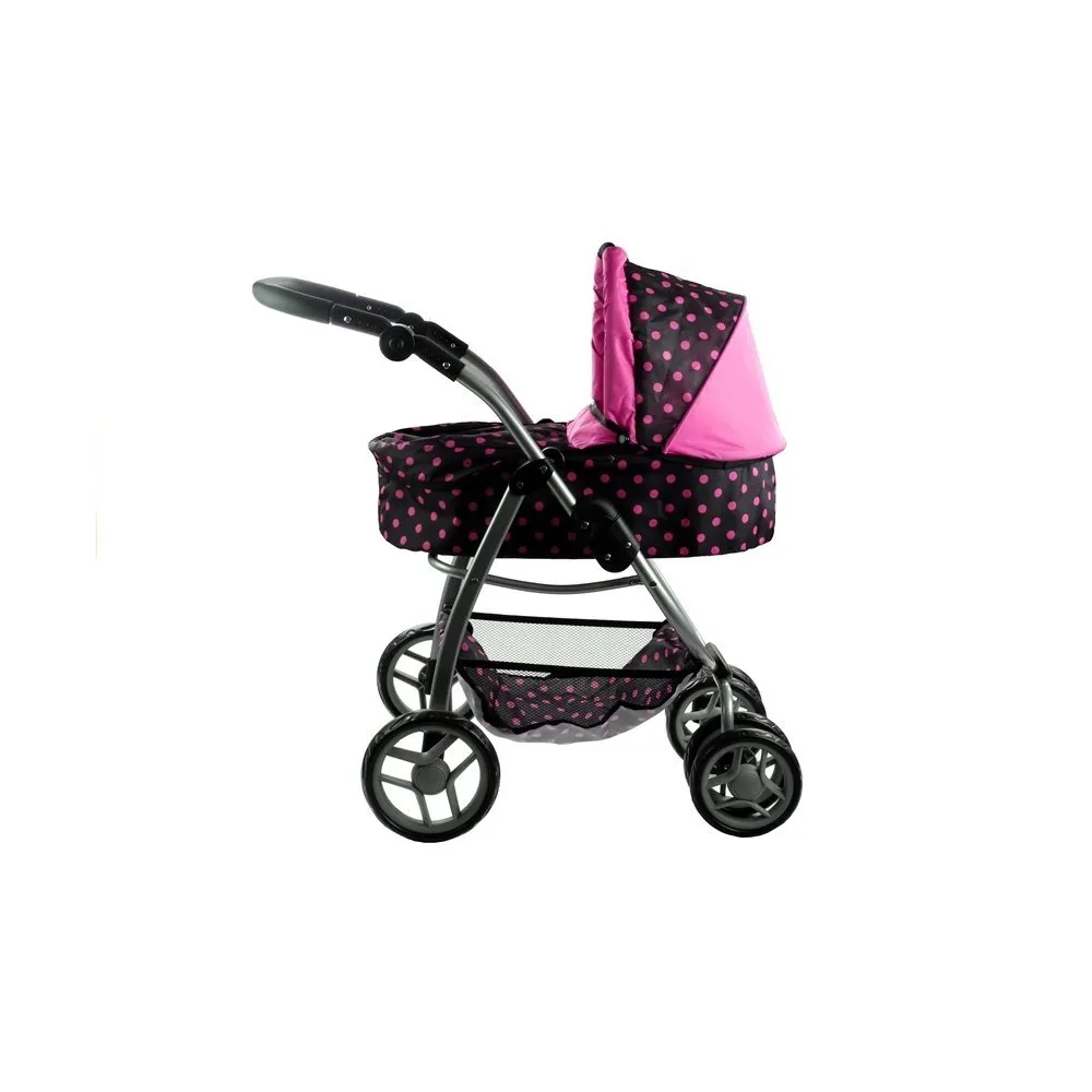 Nowoczesny wózek dla lalek Alice 2w1 czarny z różowymi detalami