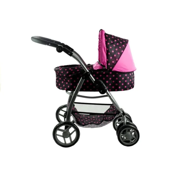 Nowoczesny wózek dla lalek Alice 2w1 czarny z różowymi detalami