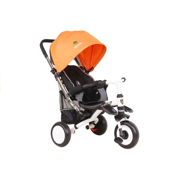 Rower trójkołowy PRO400 Pomarańczowy z piankowymi kołami i pasami