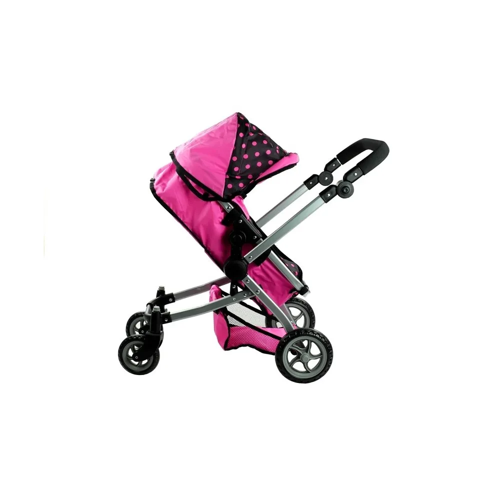 Czarno-różowy design wózka Alice z głęboką gondolą dla lalek