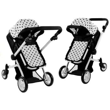 Wózek dla lalek Alice 2w1 z motywem w groszki, widok przodu