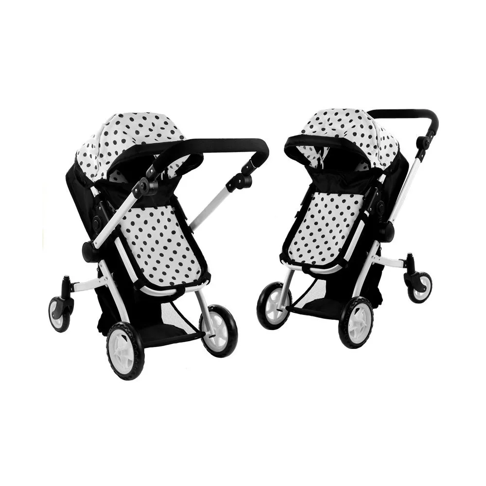 Wózek dla lalek Alice 2w1 z motywem w groszki, widok przodu