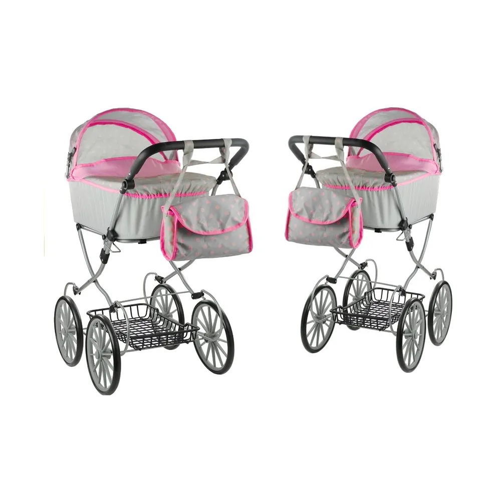 Wózek dla lalek Alice Retro w pastelowych kolorach na wysokich kołach