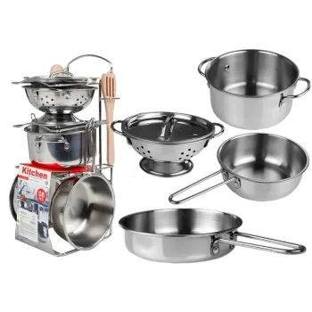 Zestaw 8-elementowy garnków i patelni ze stali nierdzewnej dla dzieci