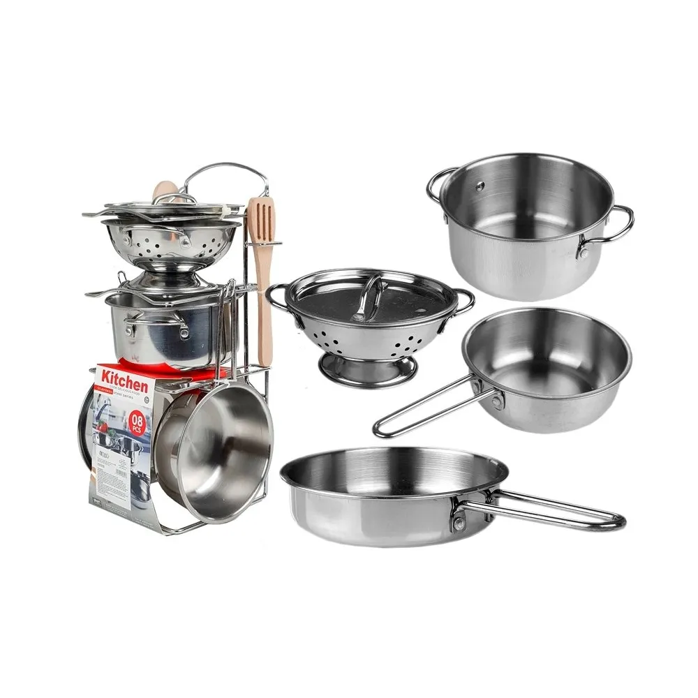 Zestaw 8-elementowy garnków i patelni ze stali nierdzewnej dla dzieci