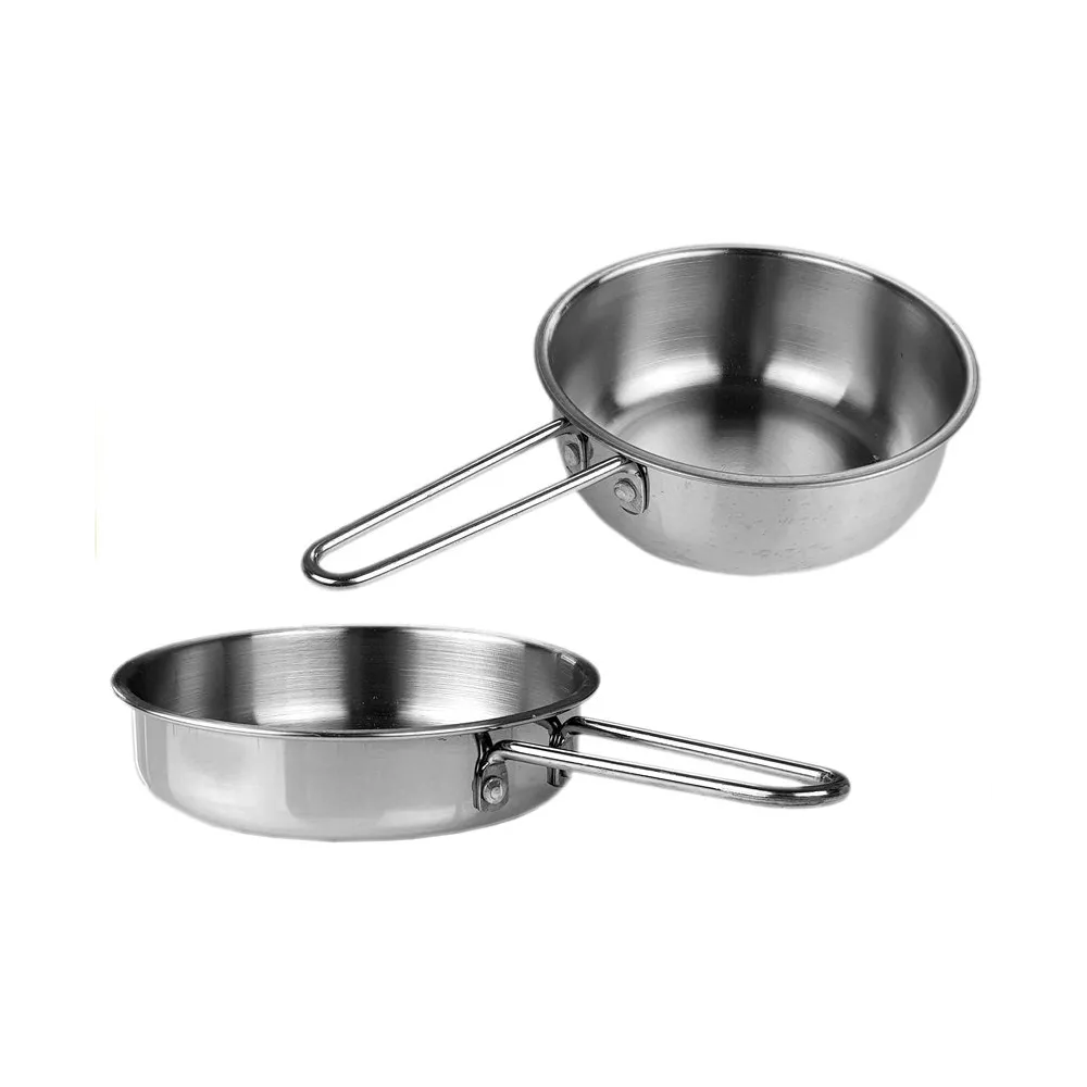 Małe akcesoria kuchenne ze stali nierdzewnej na stojaku do zabawy