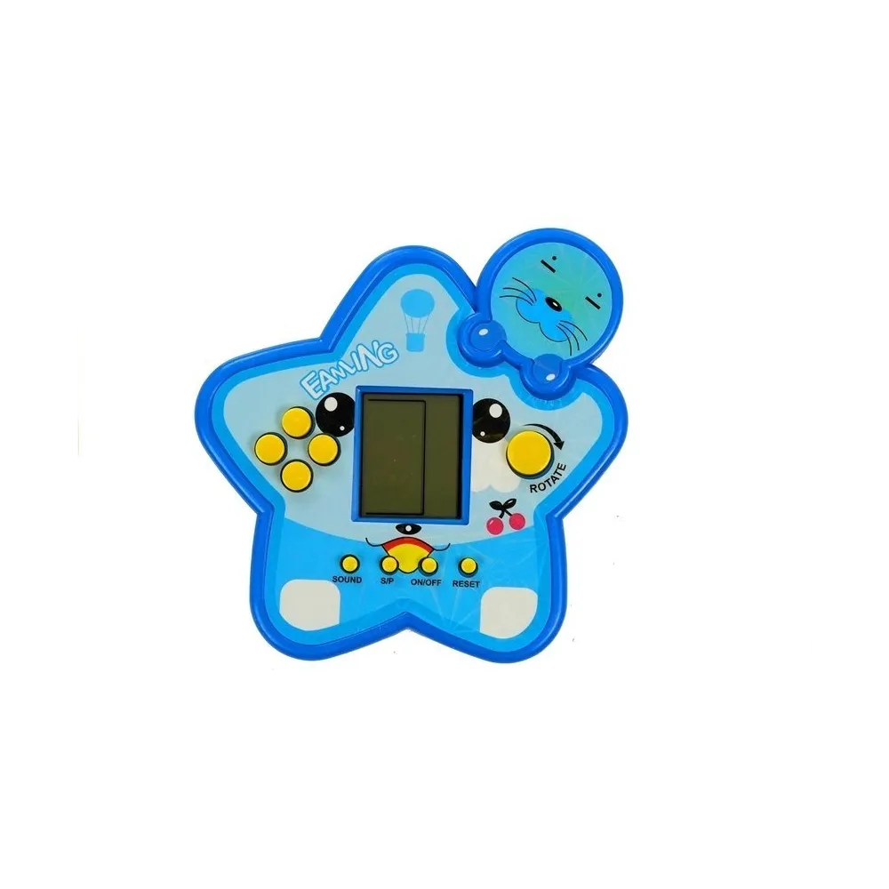 Kompaktowa niebieska gra Tetris dla dzieci i dorosłych, widok z przodu