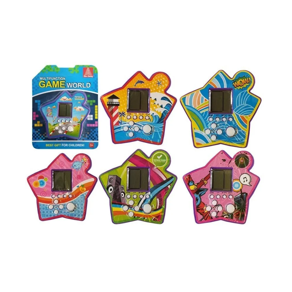 Elektroniczna gra Tetris, fioletowa gwiazdka na białym tle