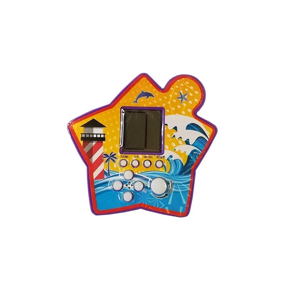 Kompaktowa gra Tetris z białymi przyciskami, wersja fioletowa