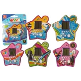 Fioletowa gra kieszonkowa Tetris na białym tle, kompaktowa obudowa