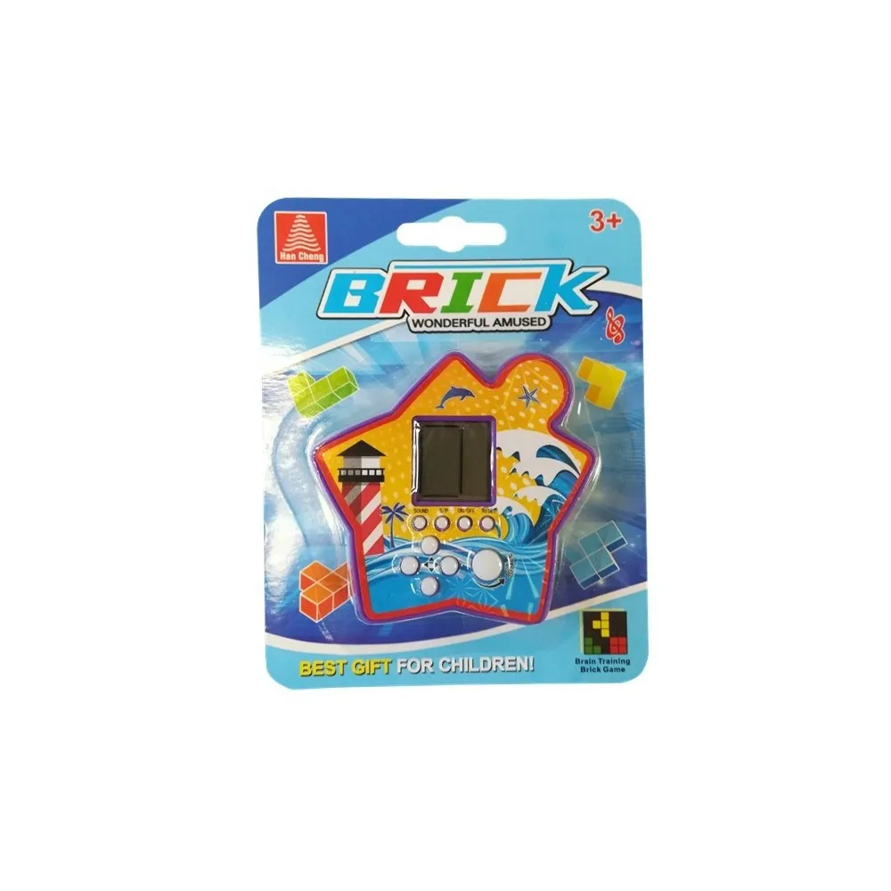 Elektroniczna gra Tetris z fioletową obudową, widok z przodu