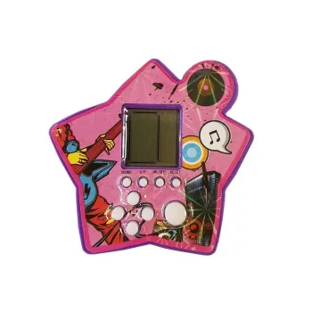 Zbliżenie na wyświetlacz i przyciski fioletowej gry Tetris kieszonkowej