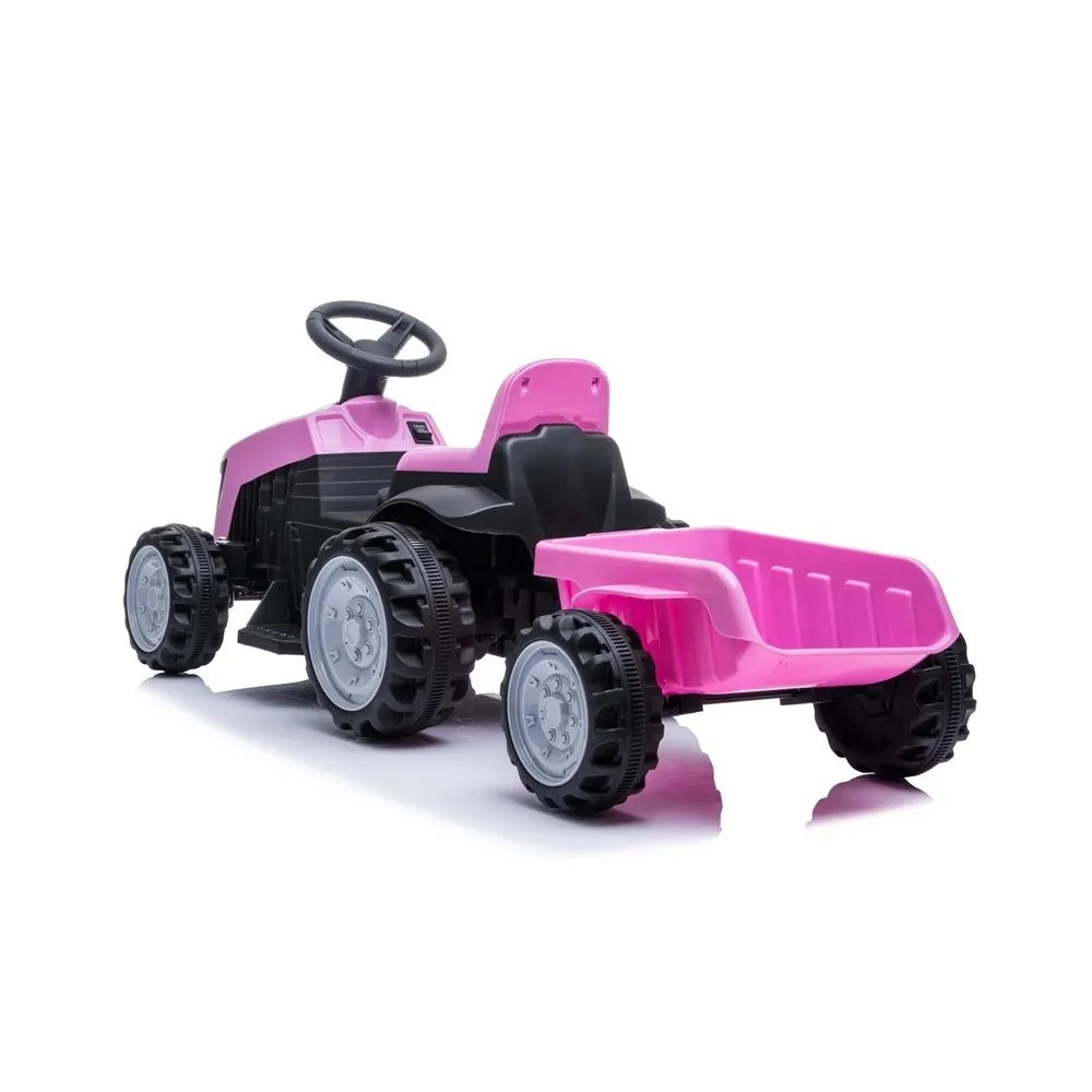 Bezpieczny traktor na akumulator z przyczepą dla najmłodszych