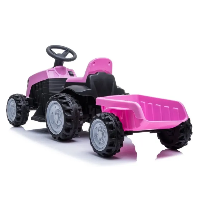 Bezpieczny traktor na akumulator z przyczepą dla najmłodszych