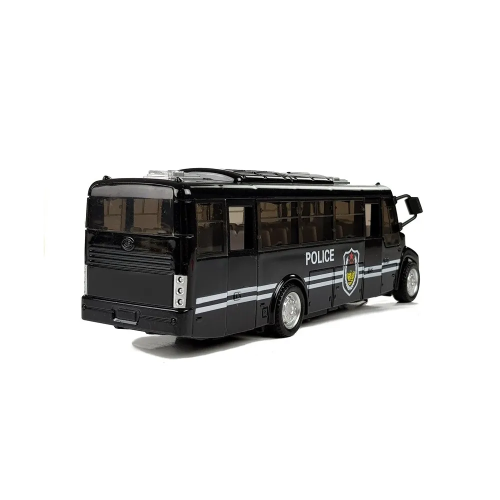 Szczegółowy model metalowy autobusu policyjnego dla dzieci powyżej 3 lat