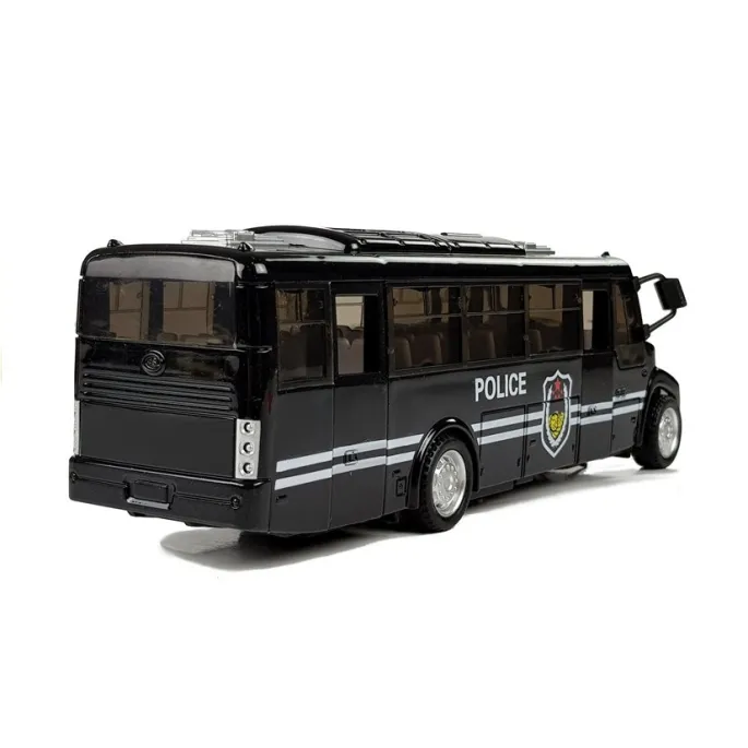 Szczegółowy model metalowy autobusu policyjnego dla dzieci powyżej 3 lat