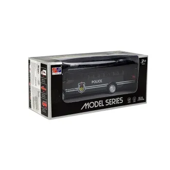 Realistyczny policyjny autobus zabawka z napędem pull-back i srebrnymi detalami