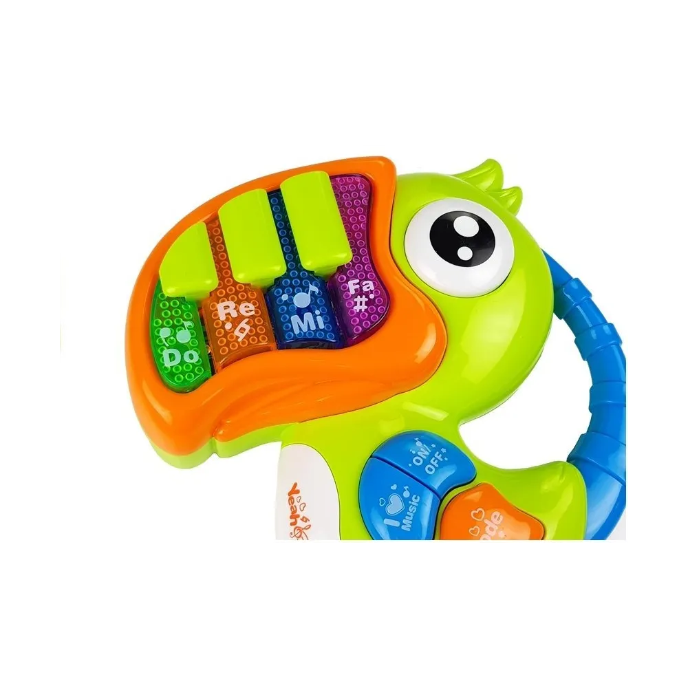 Pianinko dla dzieci w kolorach papugi, idealne do nauki dźwięków i melodii