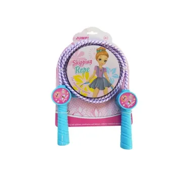 Niebieska skakanka dziecięca ze sznurka i plastikowymi rączkami