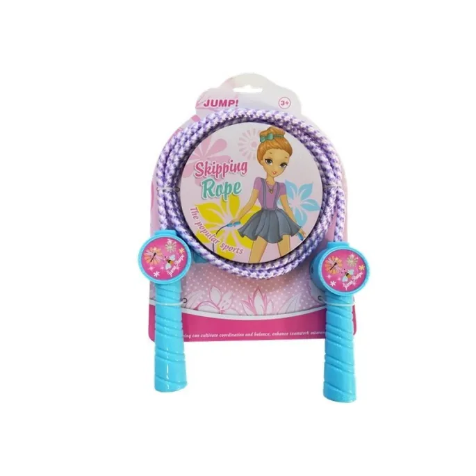 Niebieska skakanka dziecięca ze sznurka i plastikowymi rączkami