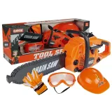 Zestaw narzędzi dla dzieci z piłą, kaskiem, rękawicami i okularami