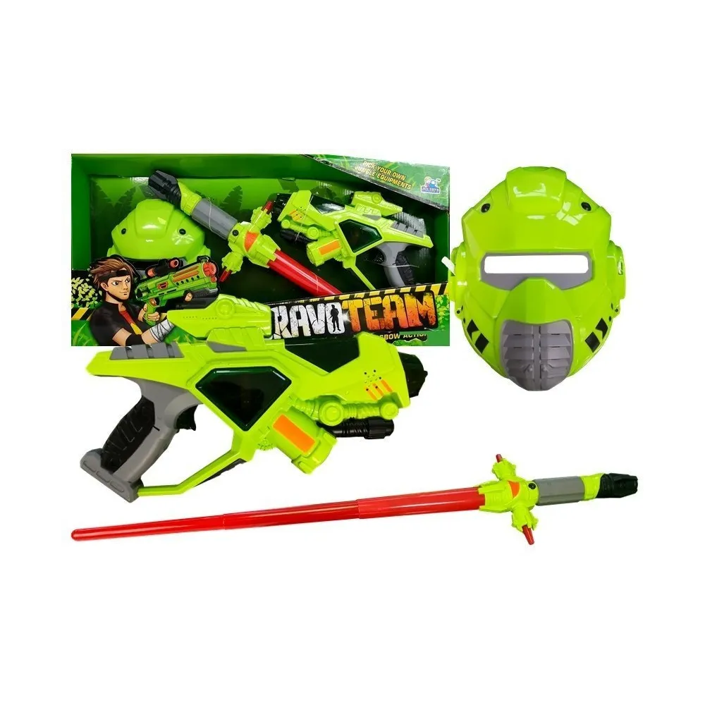 Zestaw broń kosmiczna z maską i świecącym zielonym mieczem dla dzieci