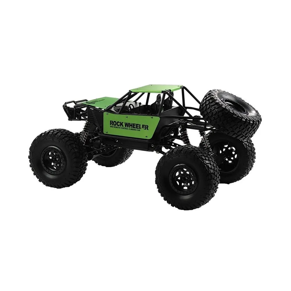 Szczegółowy widok zawieszenia Monster Trucka RC w kolorze zielonym