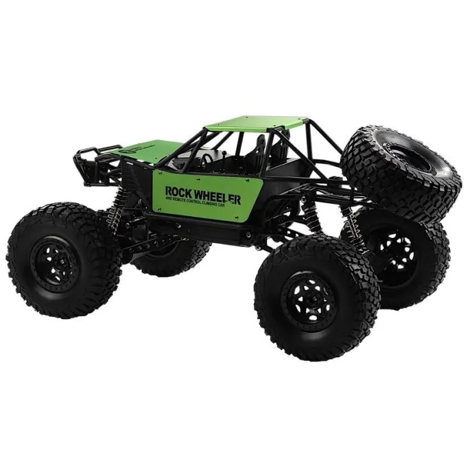 Szczegółowy widok zawieszenia Monster Trucka RC w kolorze zielonym