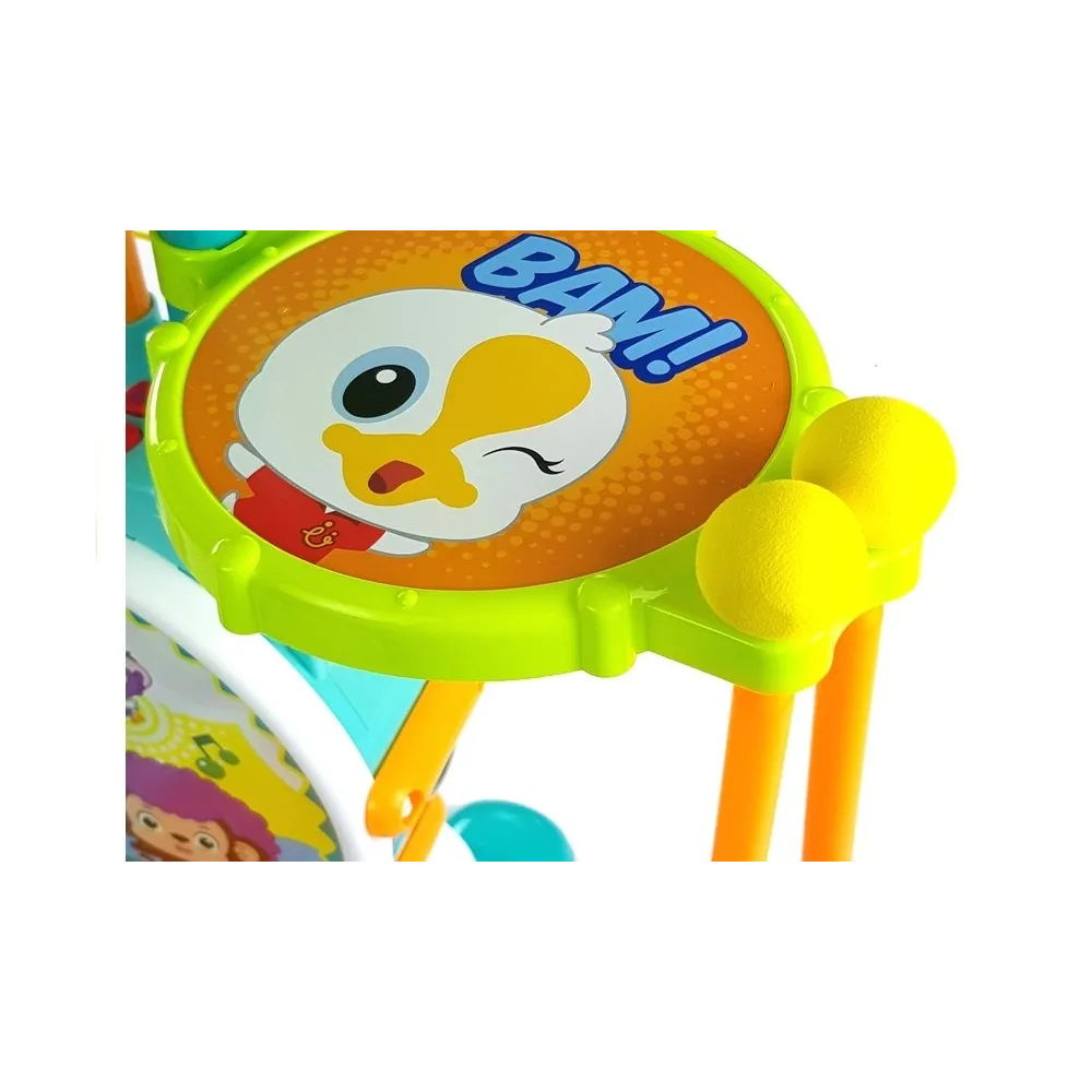 Mała perkusja dla dzieci – bęben, werble, talerz oraz stołeczek