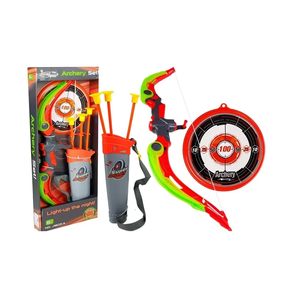 Zielony łuk zabawkowy z tarczą i trzema strzałami na przyssawki