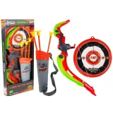 Zielony łuk zabawkowy z tarczą i trzema strzałami na przyssawki