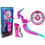 Różowy łuk z tarczą i strzałami dla dzieci z efektem świetlnym