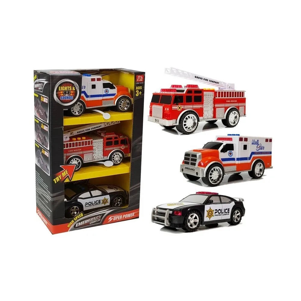 Zestaw aut straż pożarna i policja dla dzieci z efektami świetlnymi i dźwiękowymi
