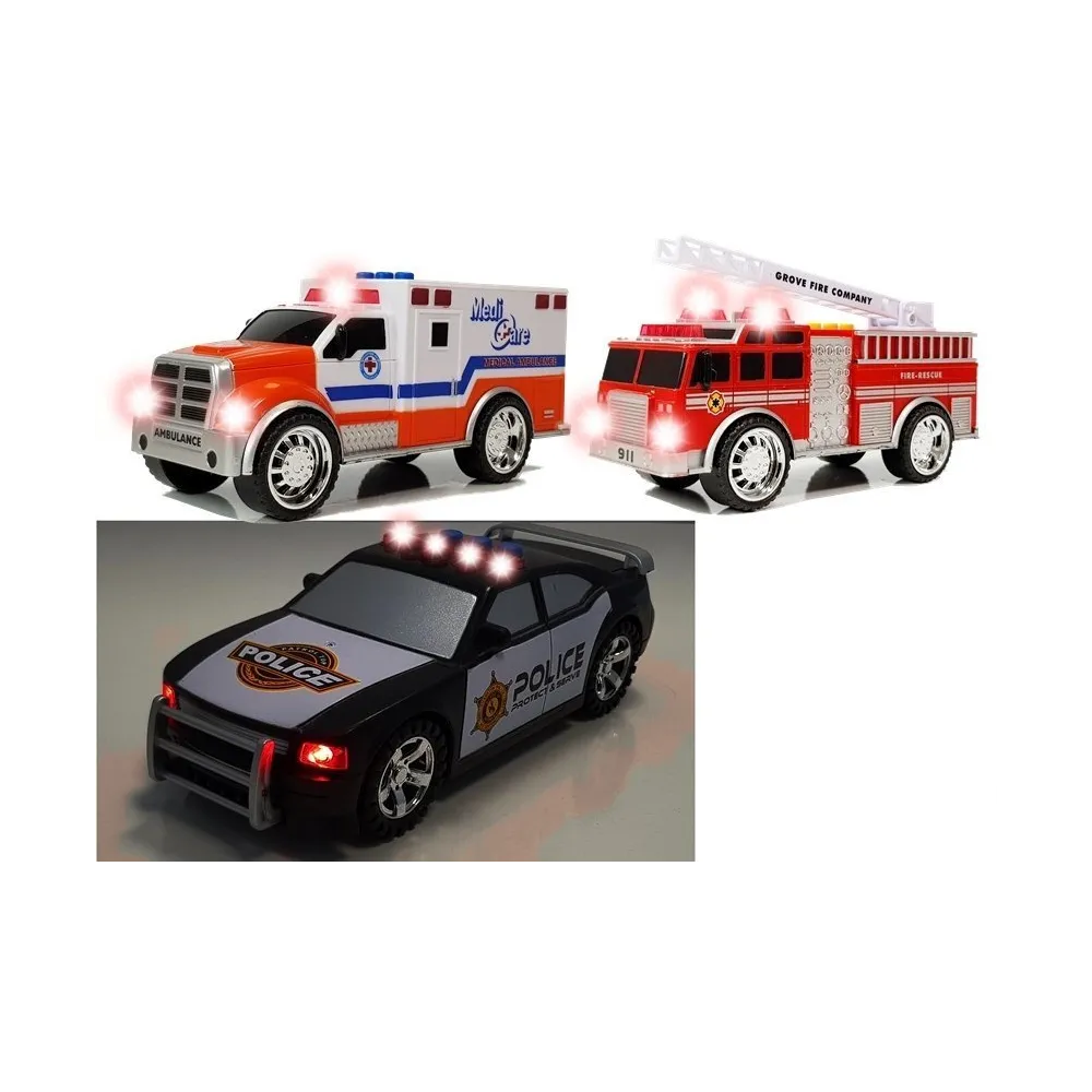 Solidny zestaw pojazdów służb ratunkowych wspierający kreatywność najmłodszych