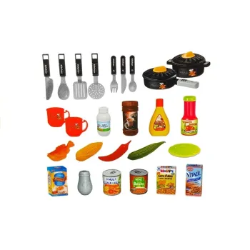 Zabawka kuchnia z otwieranymi drzwiczkami i licznymi akcesoriami