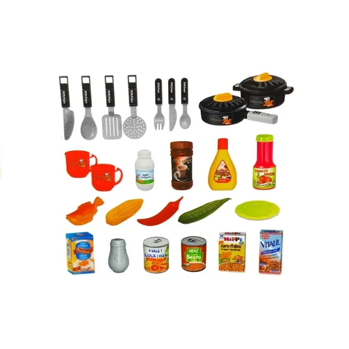 Zabawka kuchnia z otwieranymi drzwiczkami i licznymi akcesoriami