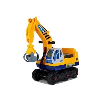 Zbliżenie na koła i konstrukcję żółtego jeździka koparki