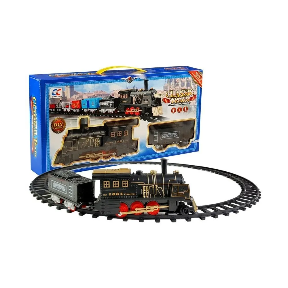 Klasyczna kolejka elektryczna z lokomotywą i wagonem dla dzieci