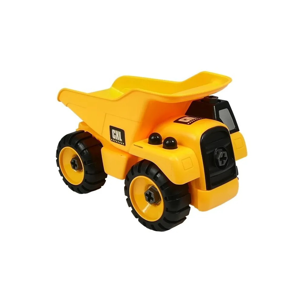 Kolorowa koparka z zestawu do samodzielnego składania przez dziecko