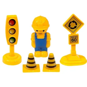 Zestaw pojazdów budowlanych z figurką budowlańca dla najmłodszych