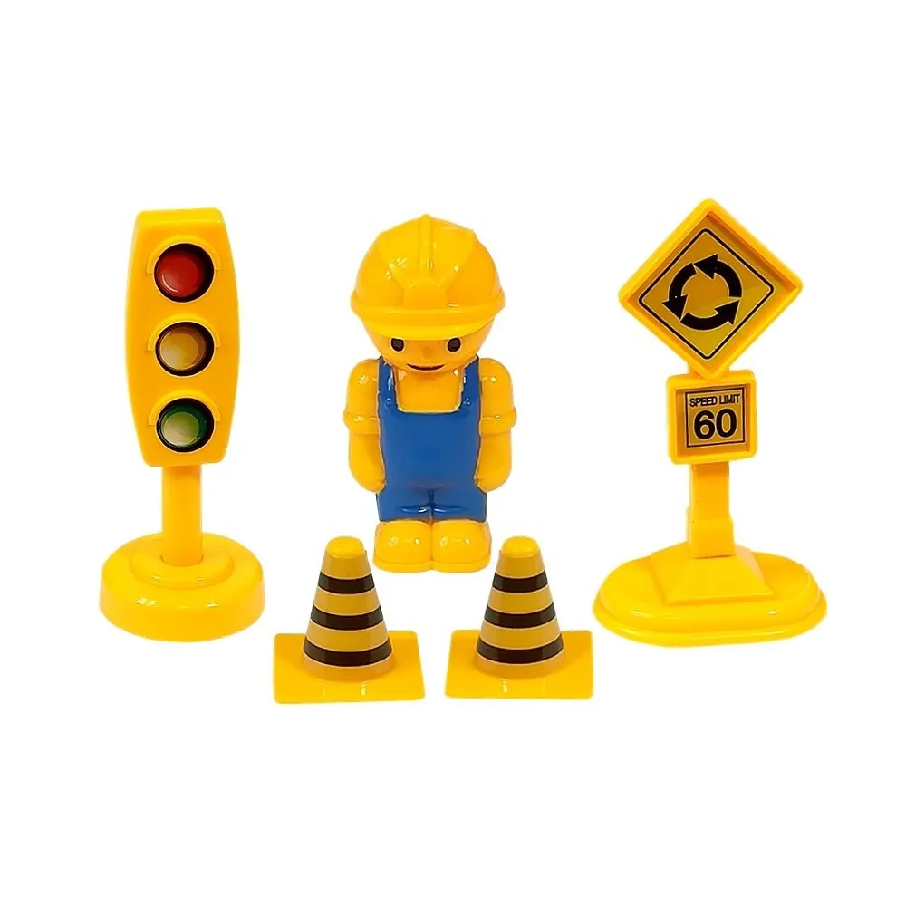 Zestaw pojazdów budowlanych z figurką budowlańca dla najmłodszych
