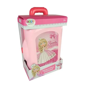 Bezpieczny zestaw piękności dla dzieci w różowej, rozkładanej walizce