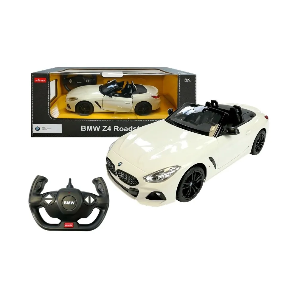Zdalnie sterowany BMW Z4 Roadster Rastar w kolorze białym na tle białym