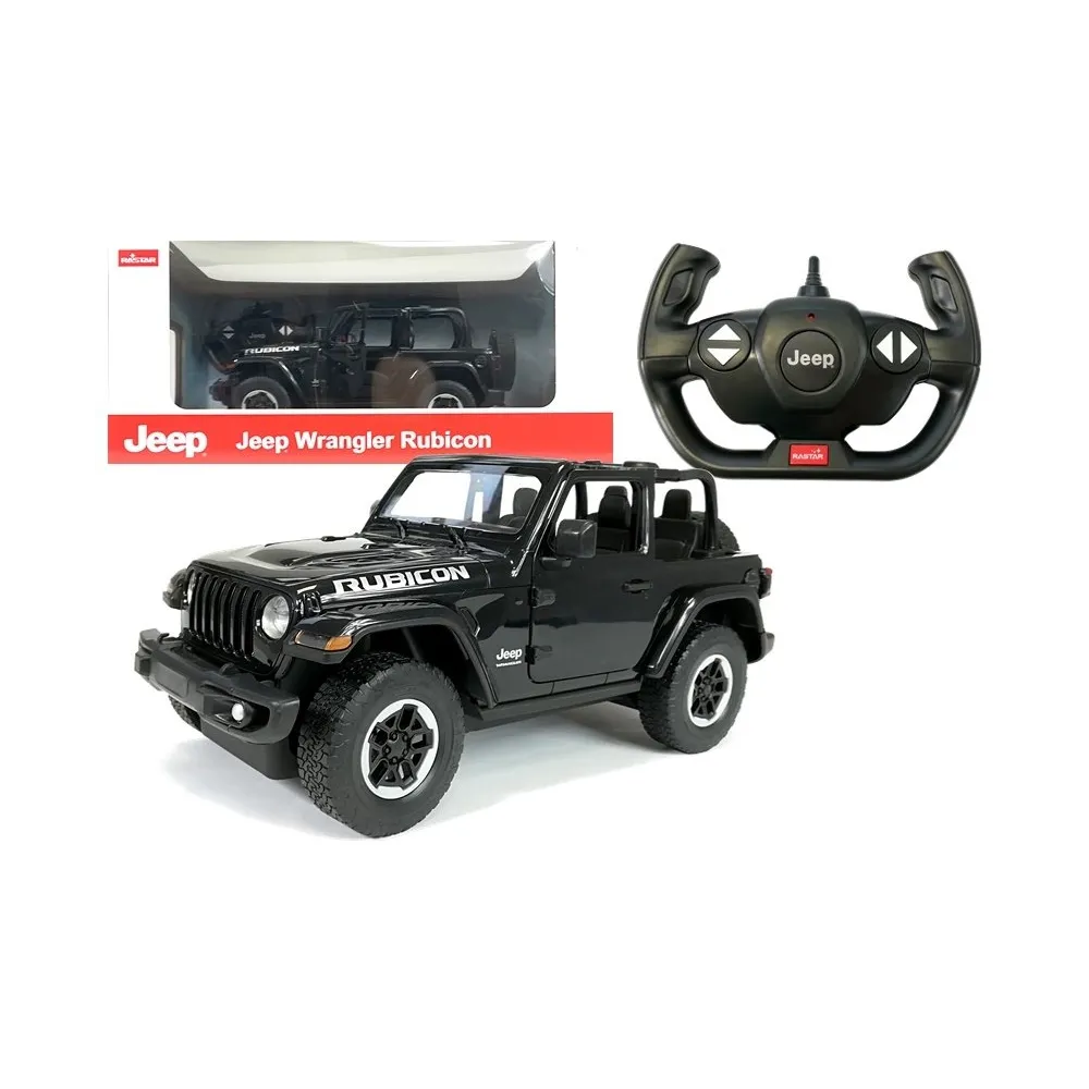 Czarny Jeep Wrangler Rubicon R/C w skali 1:14 marki Rastar w plenerze