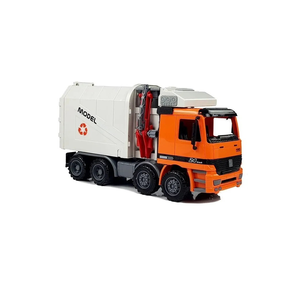 Widok śmieciarki dla dzieci z dobrze odwzorowanymi detalami