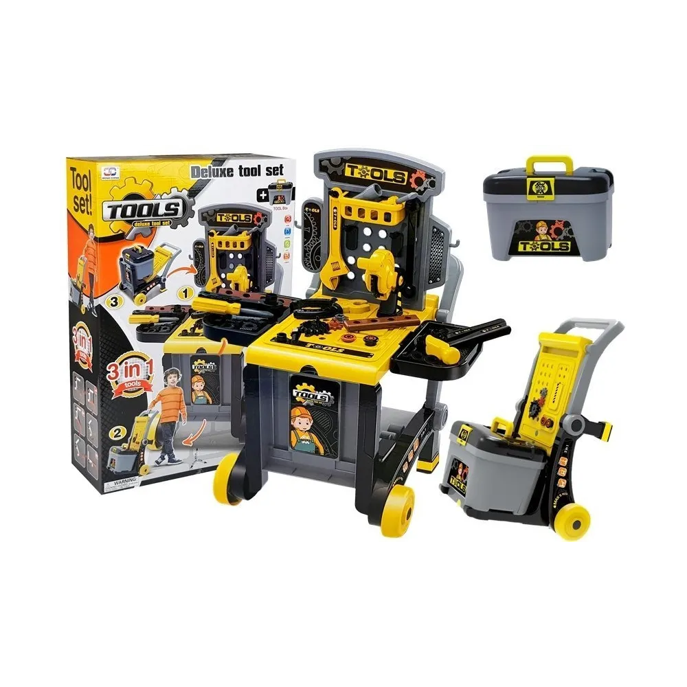 Stolik majsterkowicza 3w1 z wózkiem dla dzieci w zestawie z narzędziami